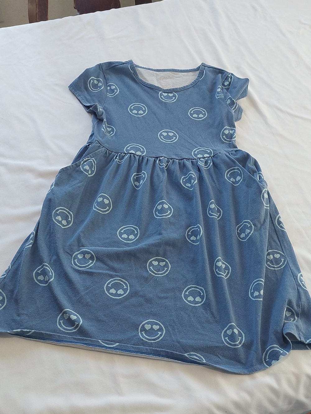 Wonder nation Blue Smiley Print Casual Short Sleeve Dress.Size 7/8